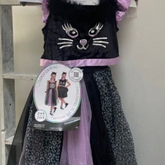 Childs Reversible Black And Purple Cat/ Skeleton Costume Sizesmall  4-6 - Picture 4 of 5